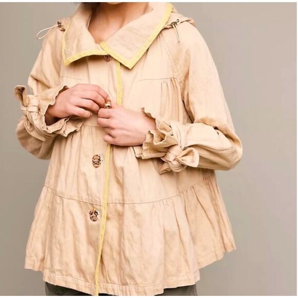 Anthro Hei Hei Khaki Tiered Swing Trench Coat womens medium - Picture 2 of 13